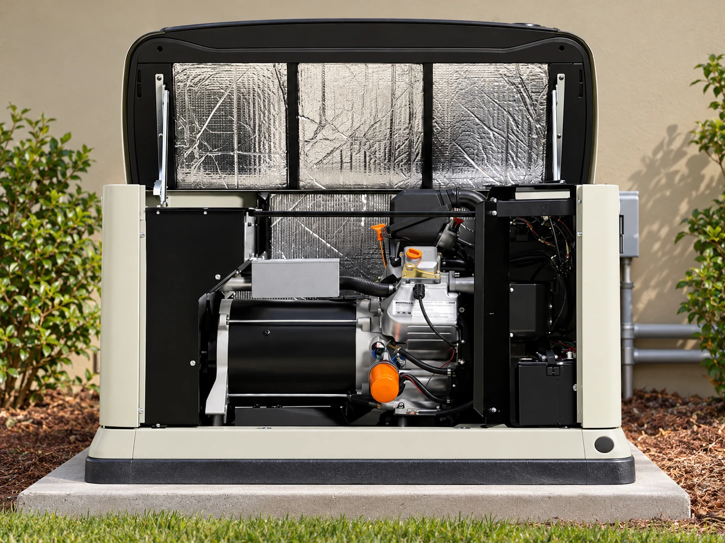 Gerador Generac Guardian aberto, mostrando os componentes internos