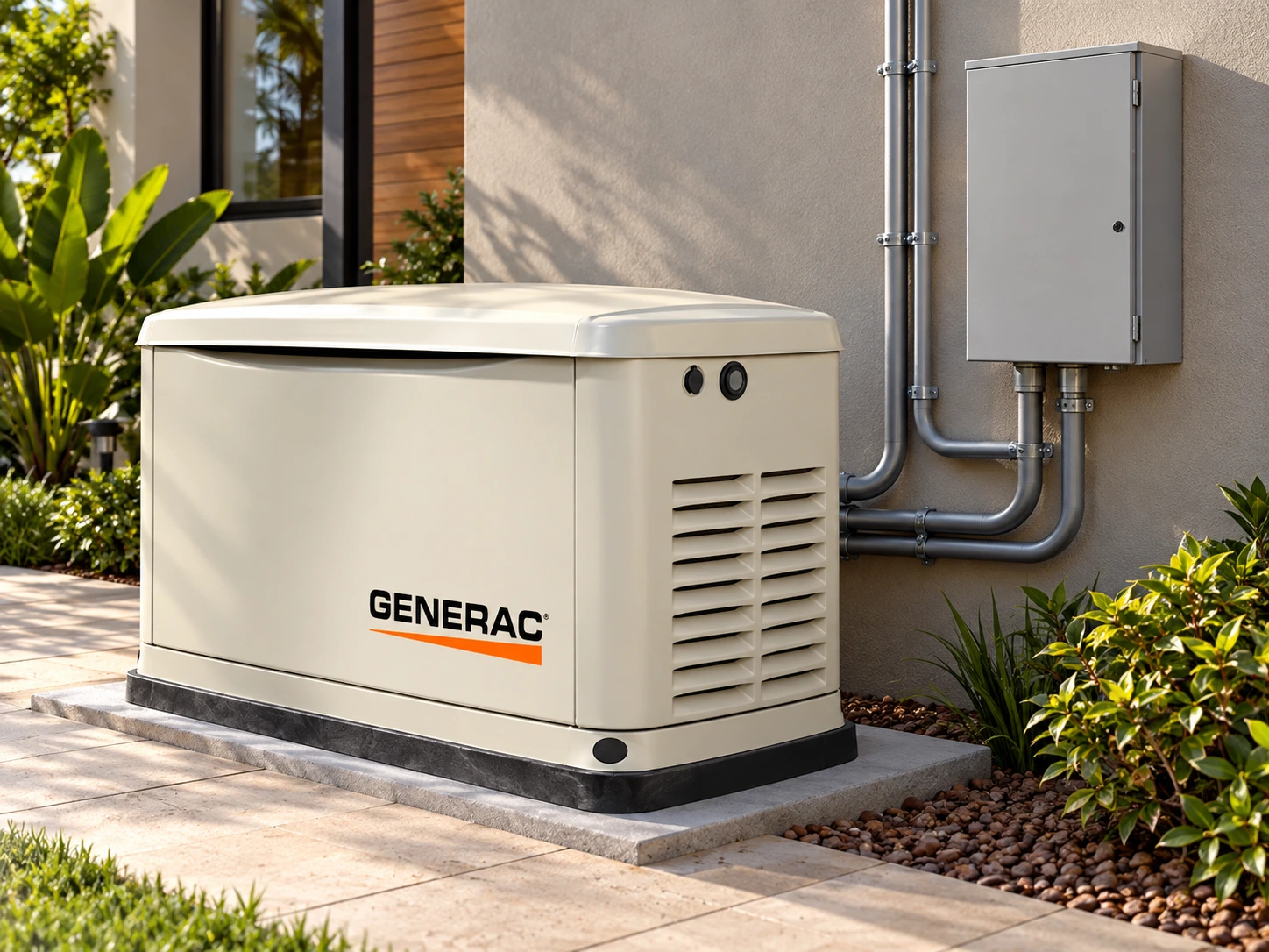 Gerador Generac Guardian e quadro de transferência em instalação residencial