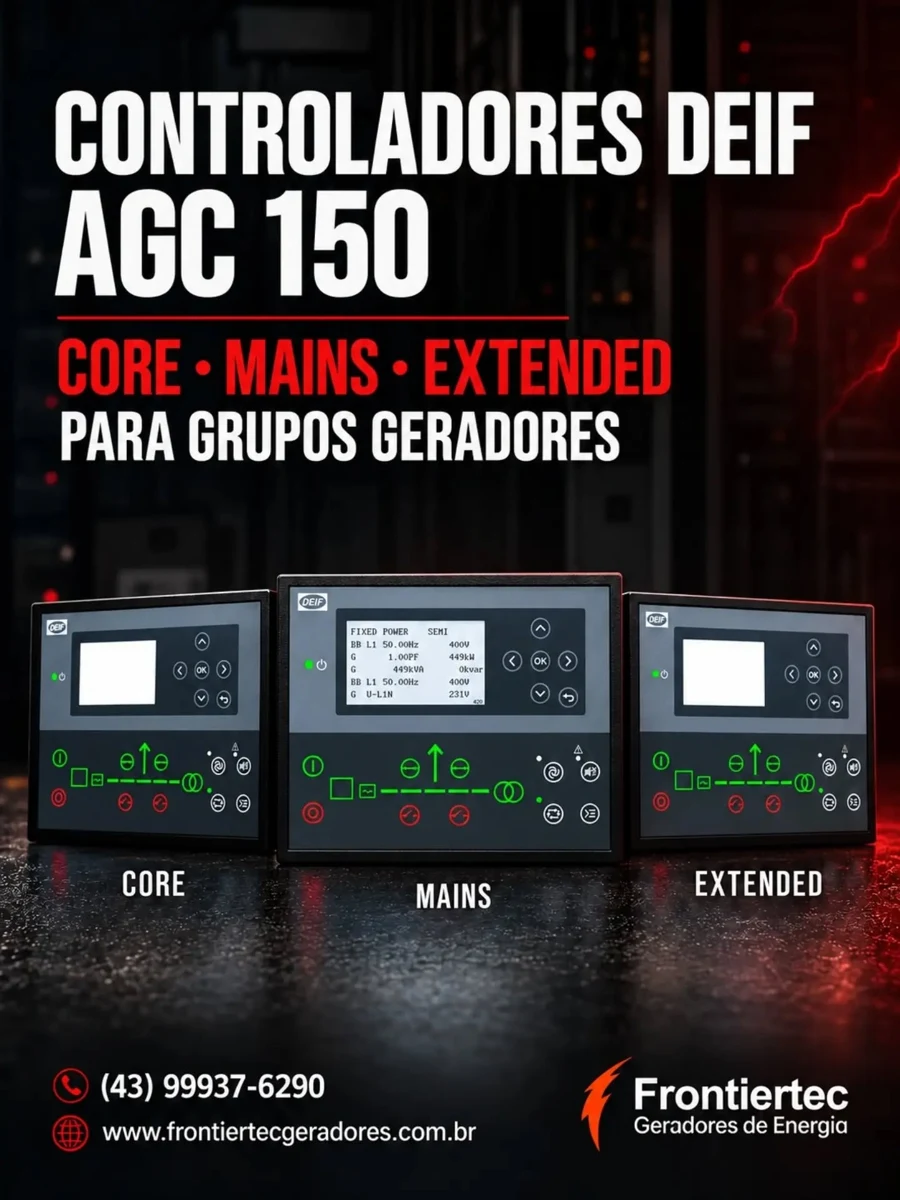 Qual configuração DEIF AGC 150 atende ao seu projeto?A linha oferece opções para diferentes aplicações com grupos geradores. O Core e o Extended são pacotes de software com capacid